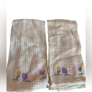 Embroidered Yellow Easter/ Spring Kitchen Towels with Floral Design